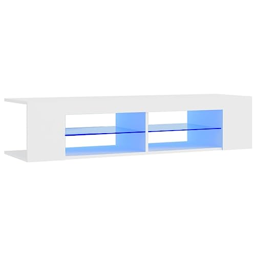 vidaXL TV Schrank mit LED-Leuchten Lowboard Fernsehschrank Fernsehtisch Sideboard HiFi-Schrank TV Möbel Tisch Board Weiß 135x39x30cm