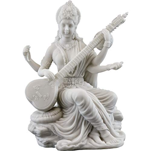Top Collection Saraswati Statue – Hindu-Göttin des Wissens, Musik und Kunst, Skulptur in weißer Marmoroptik, 14 cm