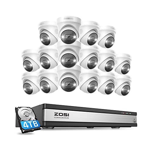ZOSI C225 4K Überwachungskamera Set Aussen, 16X 8MP IP Outdoor PoE Kamera Überwachung mit 2-Wege-Audio und 16CH 4TB NVR mit Smart Personenerkennung, Spotlight Alarm, Farbnachtsicht
