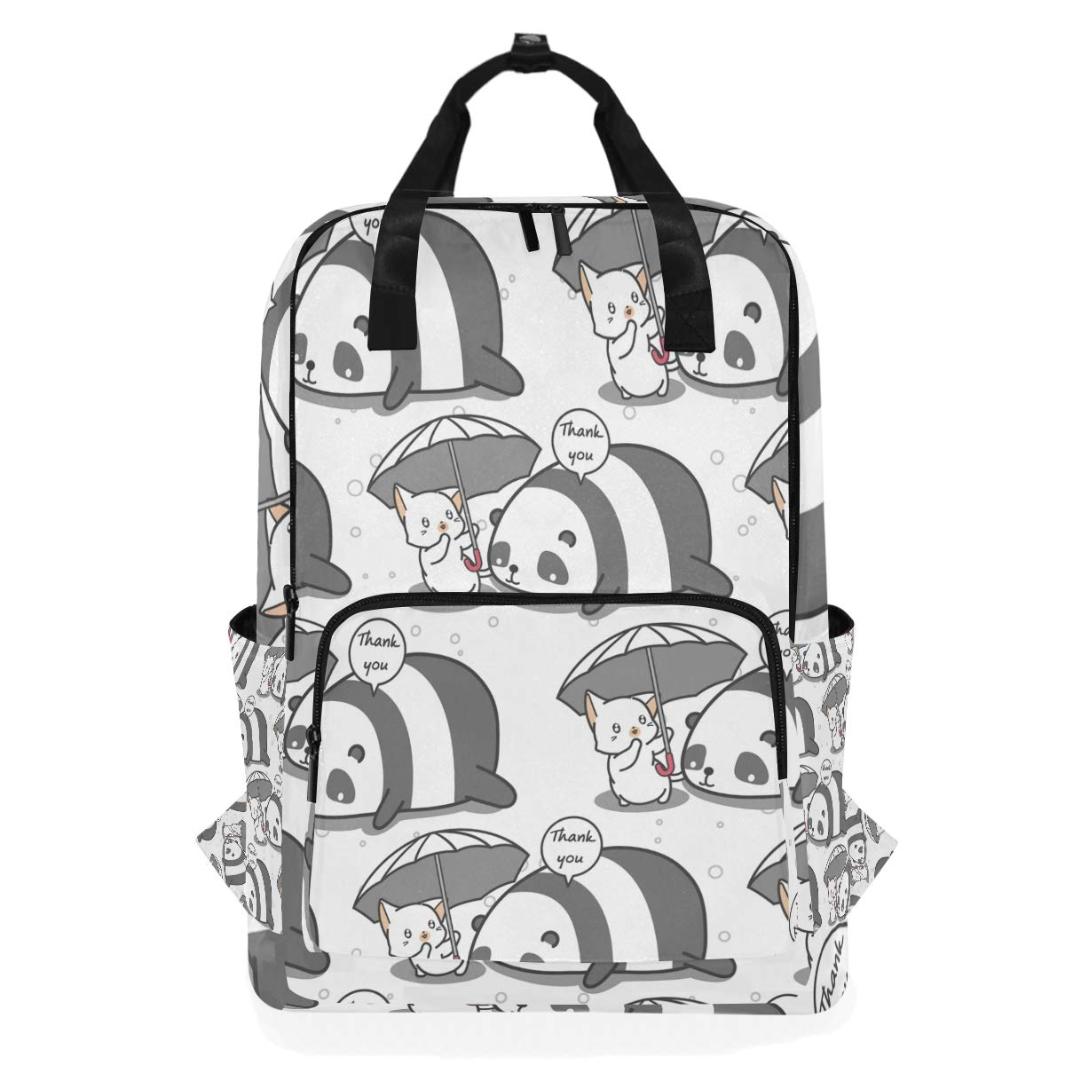 Lässiger Reiserucksack, Schulrucksack für Damen, große Wickeltasche, Rucksack, Büchertasche für College, passend für 15-Zoll-Laptoprucksack (süßes Cartoon-Tiere, Katze, Panda-Muster), Muster, L