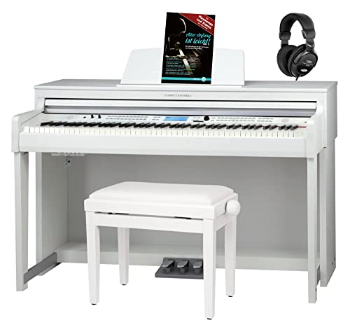 Classic Cantabile DP-A 610 E-Piano Set (88 Tasten Hammer-Mechanik, 1200 Voices und 38 DSP Effekte, Bluetooth-Streaming, Begleitfunktionen, 270 Styles, inkl. Bank, Kopfhörer und Schule) Weiß matt