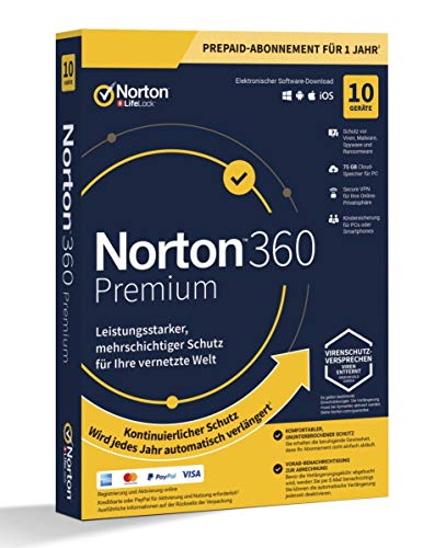 Norton 360 Premium - 75 GB Cloud-Speicher - 10 Geräte, 1 Jahr - ESD-Download ESD