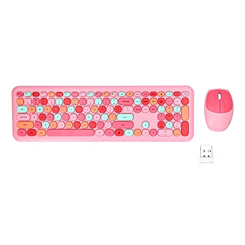 Kabelloses Tastatur- und Maus-Set,Tastatur-Maus-Kombi-Gaming-Maus und -Tastatur 2,4 G Retro Multi Color Mute Cover Kabelloses Tastatur- und Maus-Set für Home Office(Rosa gemischt)