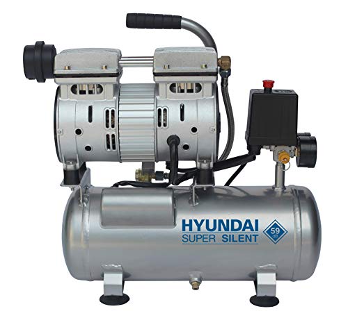 HYUNDAI Silent Kompressor SAC55751 (tragbarer Druckluftkompressor, ÖLFREI, Flüsterkompressor mit 59 dB(A), 6 L Druckbehälter, 8 bar, 550 W / 0.75 HP, Ansaugleistung 93 L/Min)
