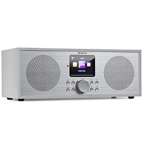 auna Silver Star Stereo Internet DAB+ / UKW Radio - Internet-Radio mit WLAN, Küchenradio, Bluetooth, 2 x 8 Watt RMS, USB, App-Steuerung, AUX, Weckfunktion, inkl. Fernbedienung, weiß