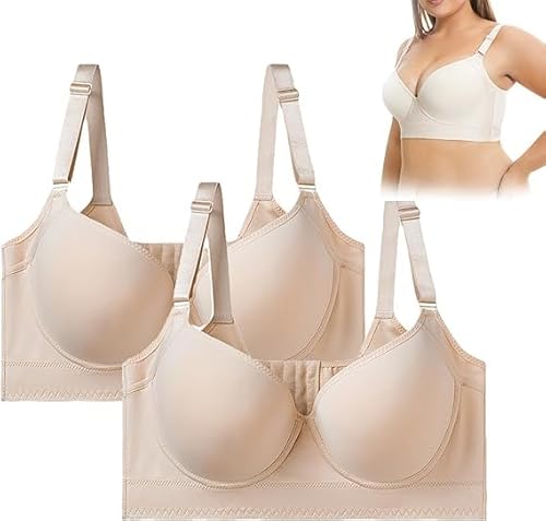 INXKED 2PCS Deep Cup Supportive Bra, Supportive Bra Deep Cup Back Fat, Comfortable Back Smoothing Bra (02,40C)