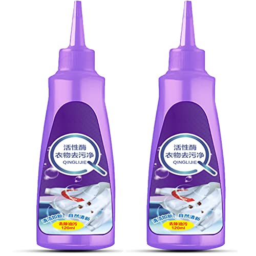 120ML Active Enzyme Laundry Stain Remover - White Shirt Guardian, Garment Stubborn Stain Cleaner Oil Remover, Clothes Stain Remover, Clothing Quick Laundry Dry Cleaner (2pcs Purple)