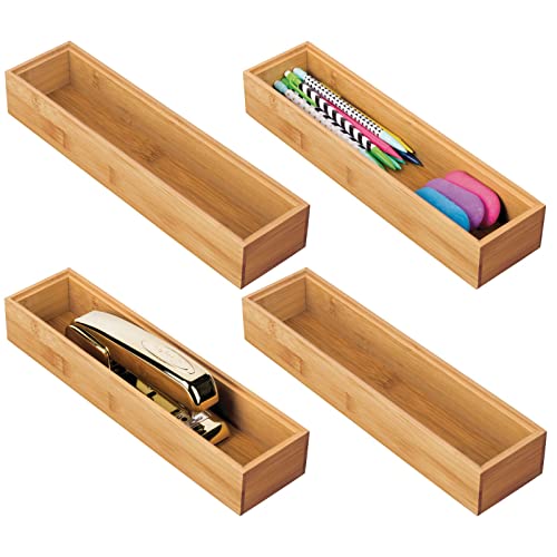 mDesgn 4er-Set Aufbewahrungsbox für Schreibtisch und Badezimmer – rechteckige Schubladenbox aus Bambus – hochwertiger Schreibtisch Organizer für Bürobedarf und Bastelsachen – naturfarben