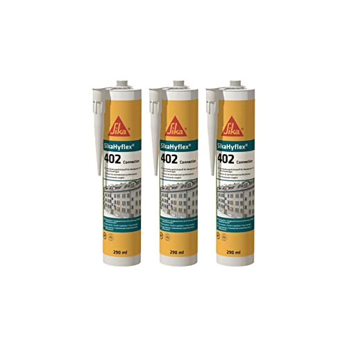 3x SikaHyflex 402 Connection nachhaltiger elastischer Hochleistungsdichtstoff auf STP-Basis für Anschlussfugen 290ml (Ersetzt Sikaflex AT Connection) Betongrau