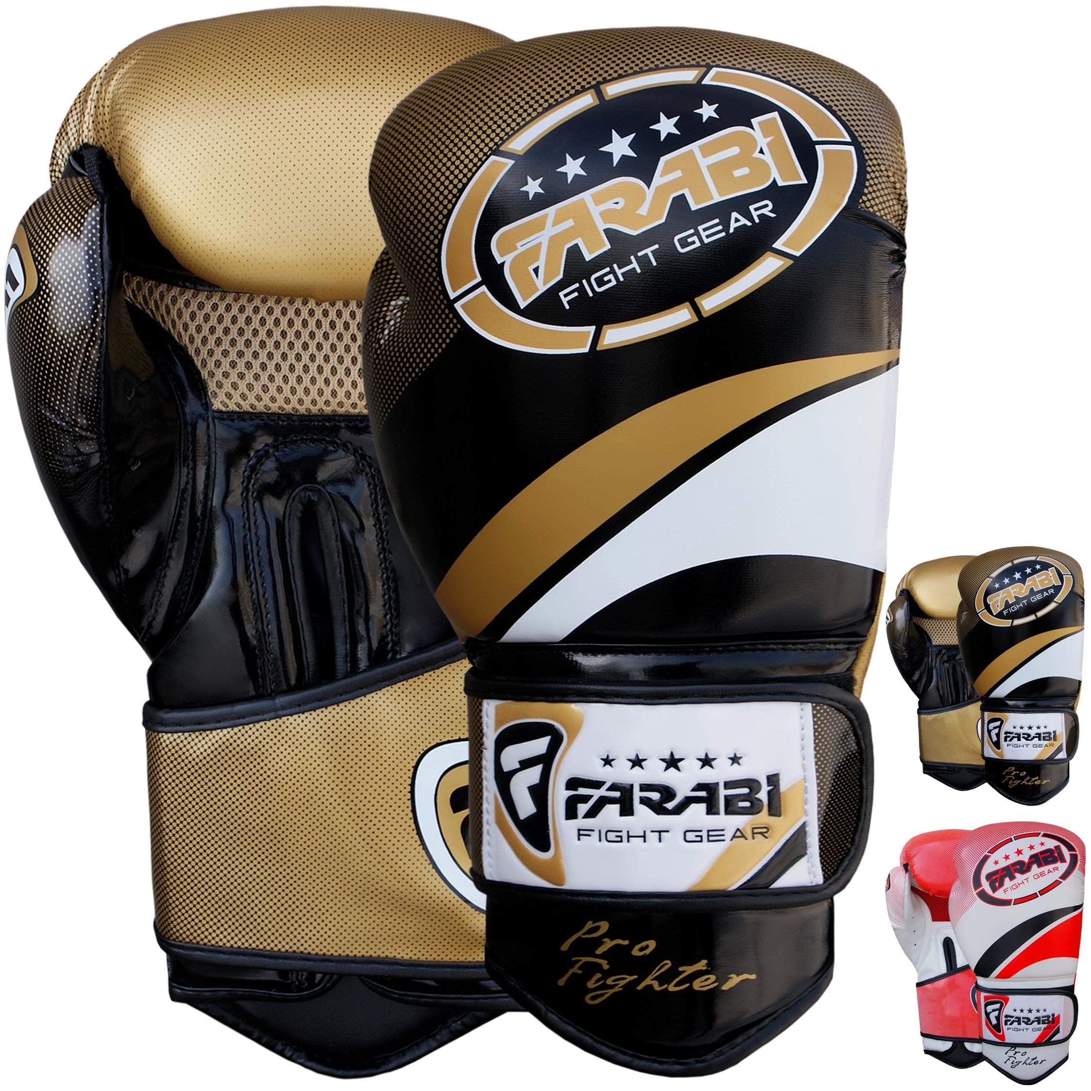 Farabi Boxing Gloves for Training Punching Sparring (Black/Gold, 16-oz)