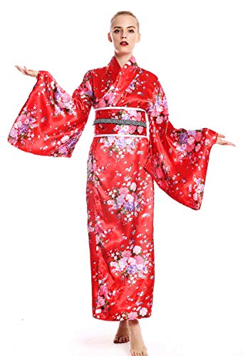 dressmeup W-0289 Kostüm Damen Frauen Karneval Geisha Japanerin Chinesin Kimono rot Kirschblüten S/M