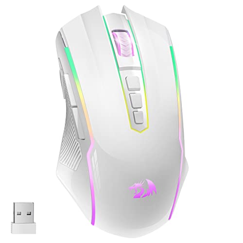 Redragon Gaming Maus Kabellose, RGB Wiederaufladbare Gaming-Maus mit 9 Macro Editing Programmierbare Tasten/8000 DPI, Ergonomische Wireless Gaming Maus, 70Hrs f¨¹r PC/Mac Gamer, Wei?