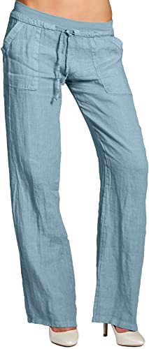 Caspar KHS025 Damen Casual Sommer Leinenhose, Farbe:Jeans blau, Größe:XXL - DE44 UK16 IT48 ES46 US14