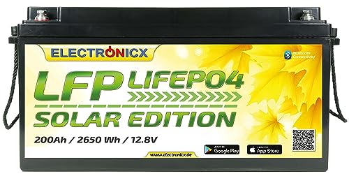 Electronicx LiFePO4 Solar Edition Batterie 200Ah 12,8V Versorgungsbatterie 2560 Wh mit Bluetooth-Funktion Lithium-Eisenphosphat Akku inklusive App BMS