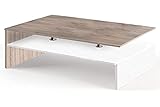 BAKAJI Wohnzimmertisch Moderner, Couchtisch Design, Beistelltisch Holztisch Kaffeetisch Tisch Weiß und Eiche in Holzoptik, 90 x 60 cm