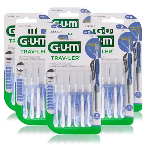 GUM TRAV-LER Interdentalbürsten | Zur gründlichen Reinigung aller Zahnzwischenräume | Biegbarer Hals | Zahnreinigung und Plaqueentfernung | 3 x 6 Stück (ISO Größe 0, 0.6mm)