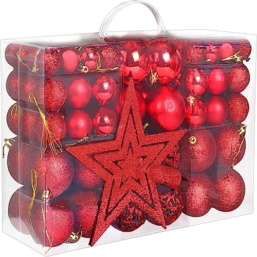 Evzvwruak 101 Stück Rote Weihnachtskugel-Ornamente, Bruchsichere Christbaumkugeln für Den Weihnachtsbaum