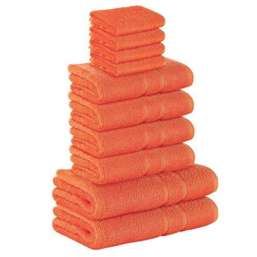 StickandShine 10 TLG. (4X Gästehandtuch / 4X Handtuch / 2X Duschtuch) in orange/Premium Frottee Set aus 100% Baumwolle mit 500g/m² 10er Pack