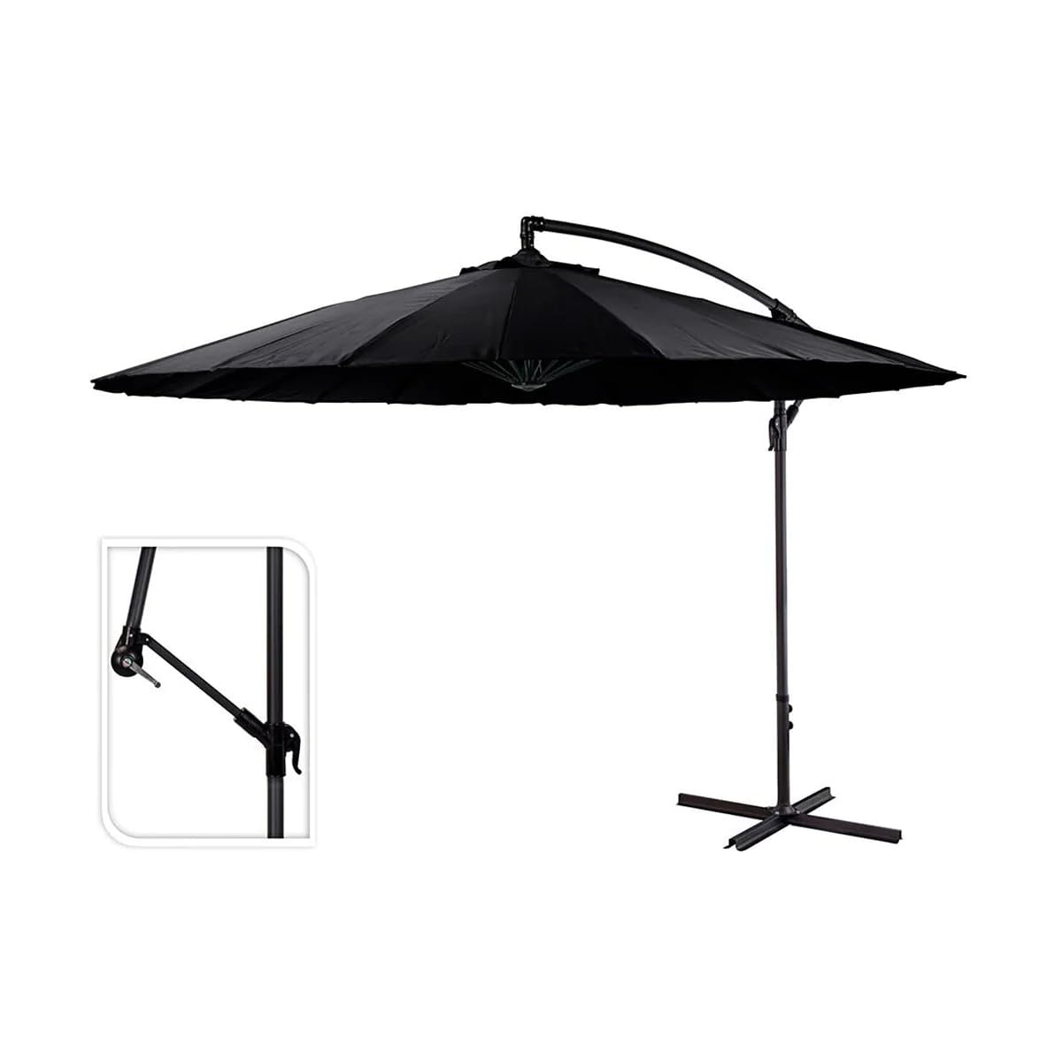 Progarden-Sonnenschirme, Modell Parasol Excenter 300 cm, Schwarz Körper Aluminium, Única