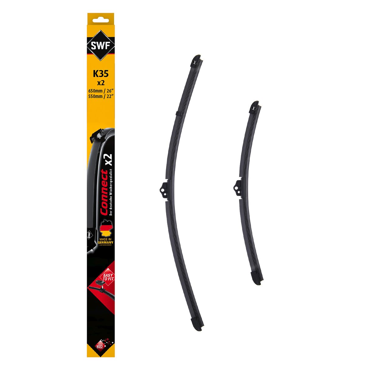 SWF Connect Wischer – K35 – Kit Aus in Deutschland Hergestellten Flachbalkenwischern Für Optimale Wischleistung 650mm/550mm – Vorne – 2er-Set