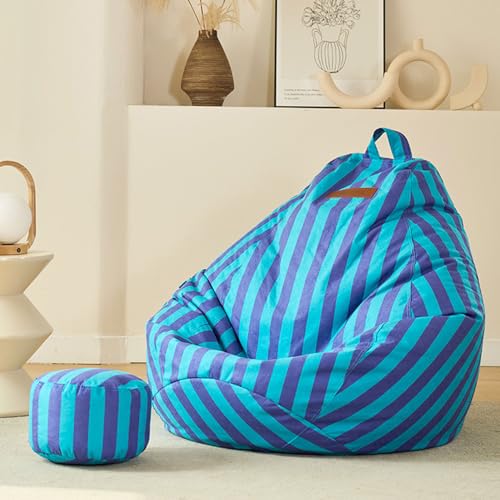 DTLEO Lazy Sitzsack-Stuhlbezug, Weicher Flauschiger Bezug (Keine Füllungen) Nur Bezug Hochwertiger, Stopfbarer Sitzsack-Stuhlbezug, Auslaufsicherer Möbelschutz,Blau,70 * 80cm