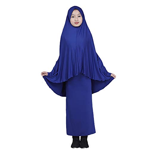 BaronHong Muslim Islamisches Mädchen Abaya Jilbab Kleid in voller Länge + Rock Zweiteiler (Royalblau, M)