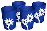 Ornamin Becher mit Anti-Rutsch Blume 220 ml blau/weiß 4er-Set (Modell 820) / Trinkbecher, Pflege-Becher, Kinderbecher
