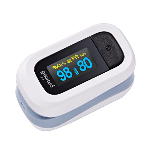 Promed Pulsoximeter PM-200 Pro, Einfache Messung von Herzfrequenz & Sauerstoffsättigung im Blut, Fingerpulsoximeter mit OLED-Display & Abschaltautomatik