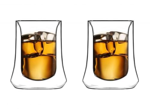 Vialli Design Set 2 x Gläser Doppelwandig 240 ml, Trinkgläser, Niedrigen Gläser Modern, Soho Kollektion, Cocktailgläser, Kaffeegläser, Glass für Whisky, Kühle Getränke, Cocktails, Borosilikatglas