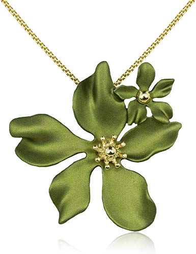 LUISIA® Halskette Nelia mit Blumen - 16 Karat vergoldet Olivgrün