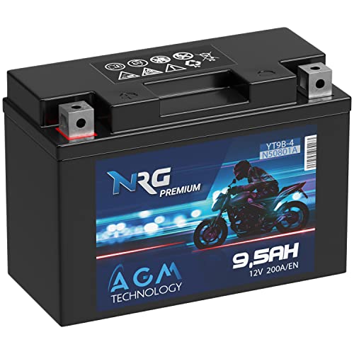 NRG Premium YT9B-4 AGM Motorradbatterie 9,5Ah 12V 200A/EN Batterie YT9B-BS 50801 50815 GT9B-4 auslaufsicher wartungsfrei ersetzt 9Ah 8Ah