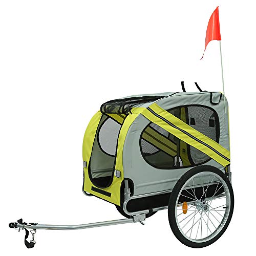 Fahrradanhänger für Hunde, faltbar, Fahrradanhänger mit Sicherheitsgurt und Flagge, maximale Belastung 40 kg (Grau/Gelb)