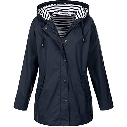 Damen Regenjacke Solide Outdoor Plus Size Wasserdichter, winddichter Regenmantel mit Kapuze (5XL,5- Schwarz)