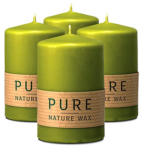 Hyoola Pure Natürliche Stumpenkerzen - Stumpen Kerzen aus 100% Natürlichem Wachs - Paraffinfrei - Ø 6 x 9 cm - Grüne Kerzen Lange Brenndauer - 4er Pack