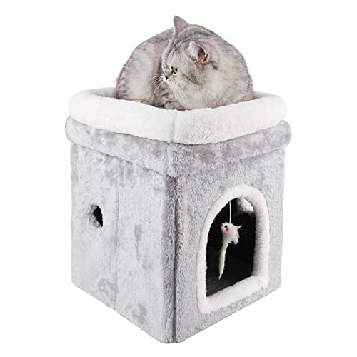 HIKEMAN Haustier katzenhöhle Hundehöhle - Zusammenklappbares Katzenhaus 2-lagiges warmes Katzenbett multifunktionales Haustier-Katzenhundeschlafhaus für kleine mittlere Haustiere Innenruhe(Large)