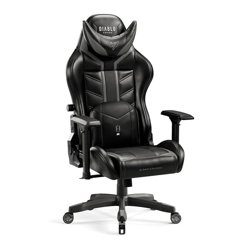 Diablo X-Ray Gaming Stuhl Bürostuhl Schreibtischstuhl 2D Armlehnen Ergonomisches Design Kunstleder Perforation Wippfunktion Belastbarkeit bis 150 kg (schwarz-schwarz, L)