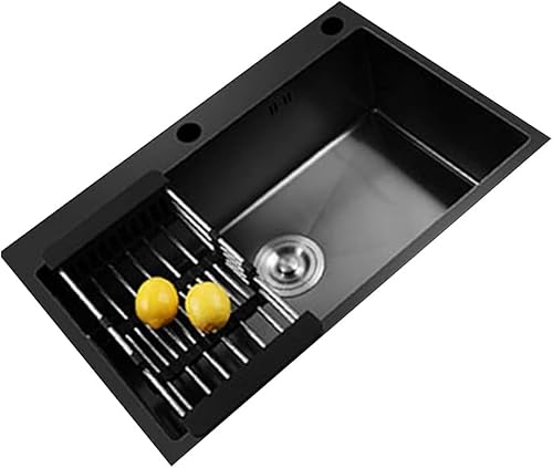 Küchenspüle Nano-Spüle Einzeltank Edelstahlspüle Unterbaubecken Haushaltsspüle Schwarze Nano-Beschichtung für Küchenbalkone (Color : Black, Size : 72 * 45cm)