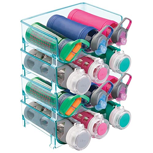 mDesign 4er-Set Flaschenständer – praktisches Flaschenregal zur Aufbewahrung von insgesamt 12 Wasser- oder Weinflaschen – stapelbarer Organizer aus BPA-freiem Kunststoff – meerblau