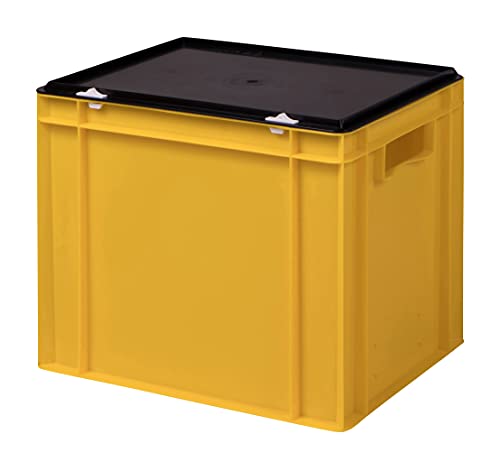 Stabile Profi Aufbewahrungsbox Stapelbox Eurobox Stapelkiste mit Deckel, Kunststoffkiste lieferbar in 5 Farben und 21 Größen für Industrie, Gewerbe, Haushalt (gelb, 40x30x33 cm)