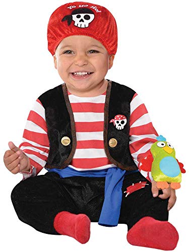 amscan 846802-55 Baby Piraten Kostüm mit roter Kopfbedeckung und Papageienspielzeug - Alter 0-6 Monate - 1 Stück