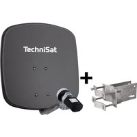 TechniSat DIGIDISH 45 – Satelliten-Schüssel für 1 Teilnehmer (45 cm kleine Sat Anlage - Komplettset mit Wandhalterung, Satfinder V/H-LNB und An-Rohr-Fitting) grau