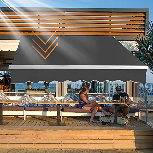 Cecaylie Gelenkarmmarkise Sonnenmarkise Manuelle Gelenkarmmarkise Wasserdicht Sonnenschutz Grau 350 x 300 cm für Terrasse Balkon Alu/Polyester