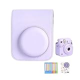 Aisnyho Kameratasche für Fuji Instax Mini 12 Sofortbildkamera mit verstellbarem Schultergurt/Fotorahmen/Cartoon-Aufkleber, fliederfarben / violett, Kameratasche