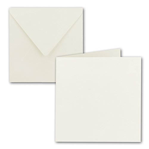 Quadratisches Falt-Karten-Set - 15 x 15 cm - mit Brief-Umschlägen - Naturweiss - 50 Stück - Nassklebung - für Grußkarten, Einladungen & mehr