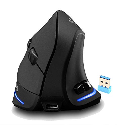 Zeerkeer Vertikale Maus 2.4G kabellose, ergonomische vertikale USB-Maus 1000/1600/2400 DPI, wiederaufladbare Maus 6 Tasten mit kundenspezifischer Software für Laptop, Desktop, PC