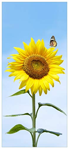 Wallario Selbstklebende Türtapete Sonnenblume mit Schmetterling - Türposter 93 x 205 cm Abwischbar, rückstandsfrei zu entfernen