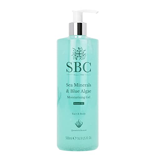 SBC Skincare - Feuchtigkeitsgel für Gesicht und Körper mit Blauen Algen & Meeressalz - 500 ml - Stellt Glanz und Festigkeit Wieder Her - Hautpflege - Sea Minerals & Blue Algae Moisturising Gel