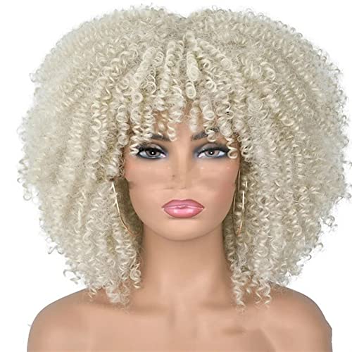 Wig For Women Short Curly Wigs with Bangs Loose Afro Hair Heat Resistant Shoulder Length Wigs Perfect for Daily (Size : 10 Style)
