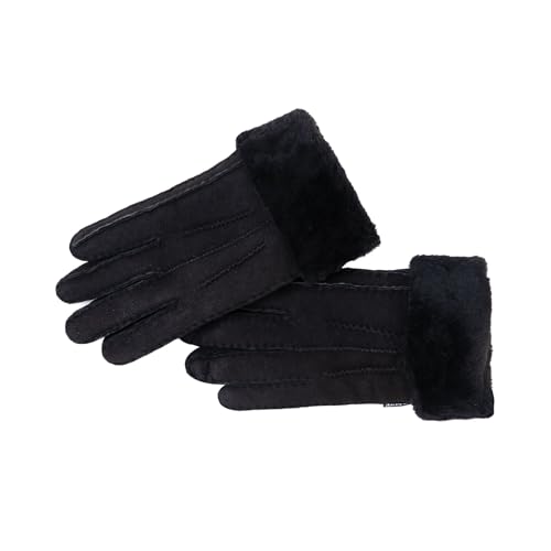 Nordvek Damen Handschuhe aus Schaffell, umklappbare Manschette, Wildleder, Nr. 301-100, Schwarz , 38