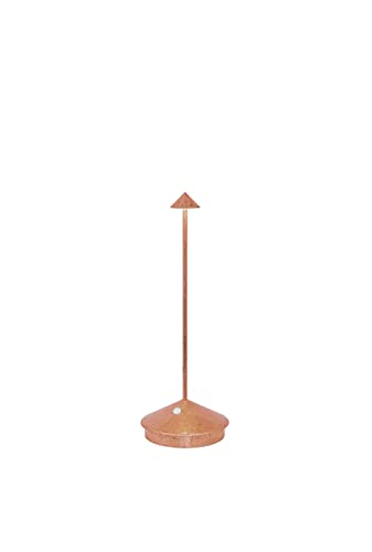 Zafferano, Pina-Lampe mit kupferfarbenem Blatt, wiederaufladbare und kabellose Tischlampe mit Touch-Steuerung, verwendbar als Innenleuchte, Dimmer, 2200-3000 K, Höhe 29 cm